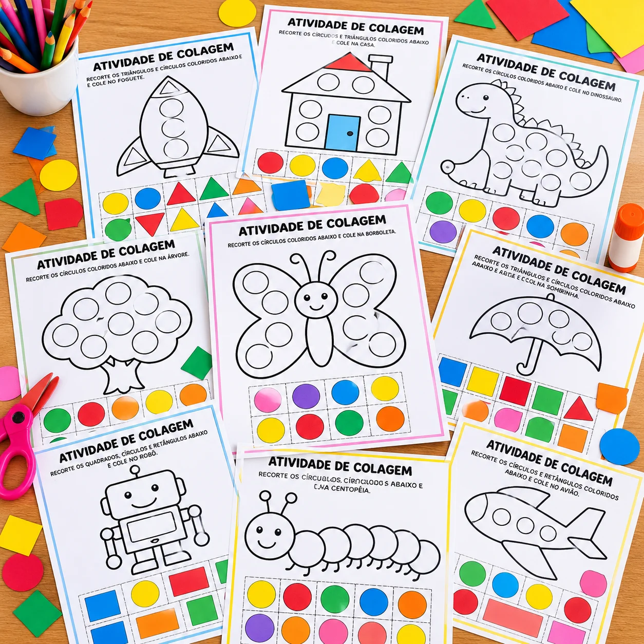 Atividades de Recorte e Colagem para Educação Infantil – 18 Páginas — amostra 4: Indicado para