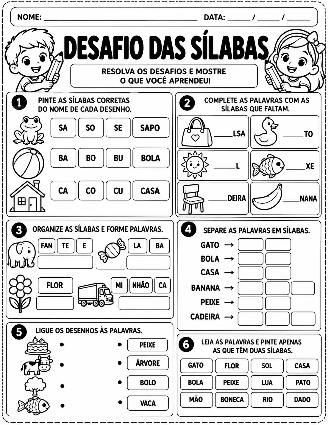 ATIVIDADES DE SÍLABAS – ALFABETIZAÇÃO 1º E 2º ANO — amostra 1: Material com atividades de sílabas para 1º e 2º ano, com…