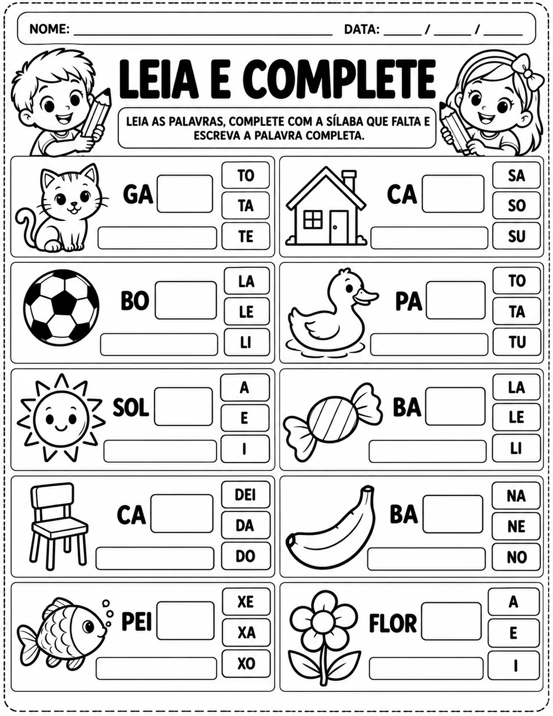 ATIVIDADES DE SÍLABAS – ALFABETIZAÇÃO 1º E 2º ANO — amostra 2: Material com atividades de sílabas para 1º e 2º ano, com…