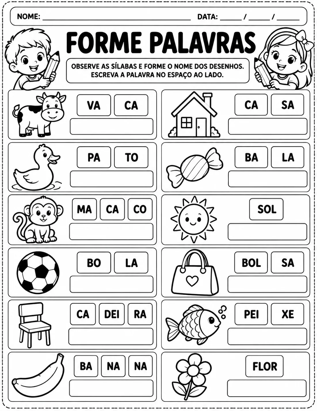 ATIVIDADES DE SÍLABAS – ALFABETIZAÇÃO 1º E 2º ANO — amostra 3: Material com atividades de sílabas para 1º e 2º ano, com…