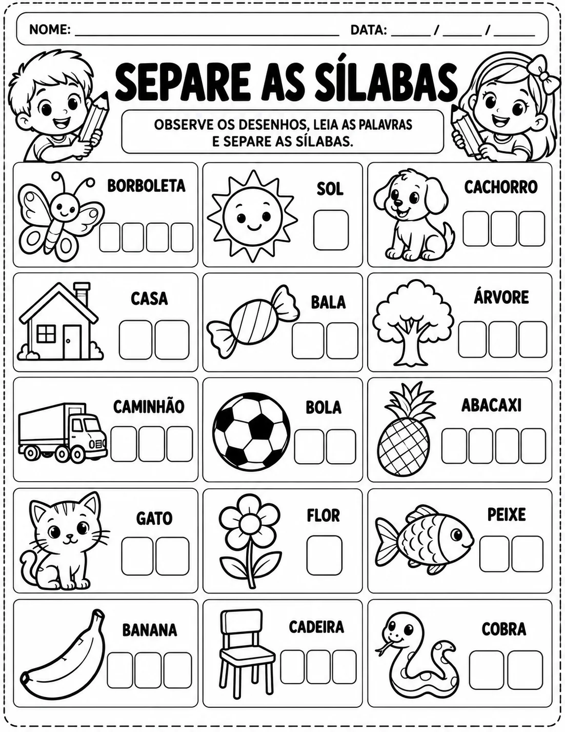 ATIVIDADES DE SÍLABAS – ALFABETIZAÇÃO 1º E 2º ANO — amostra 4: Material com atividades de sílabas para 1º e 2º ano, com…