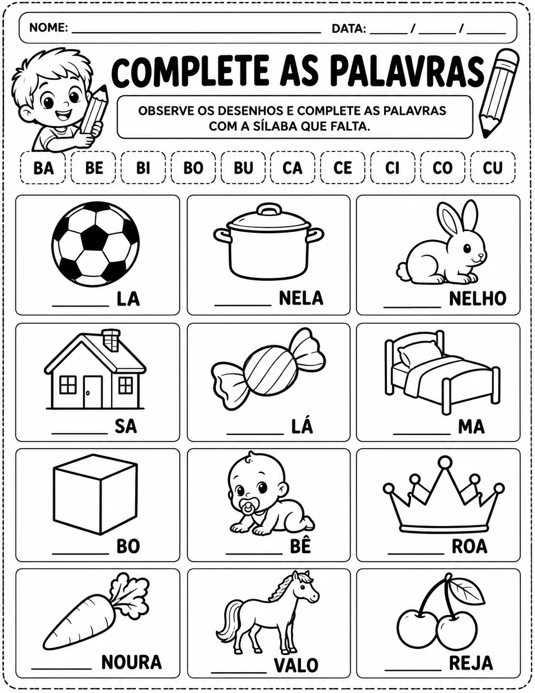 ATIVIDADES DE SÍLABAS – ALFABETIZAÇÃO 1º E 2º ANO — amostra 6: Material com atividades de sílabas para 1º e 2º ano, com…