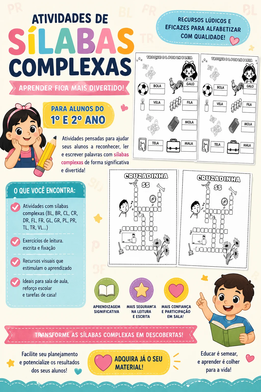 Atividades de Sílabas Complexas para 1º e 2º Ano | Apostila PDF — capa do material