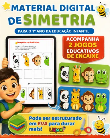 Atividades de simetria para imprimir – Complete o desenho — amostra 2: O que vem no material