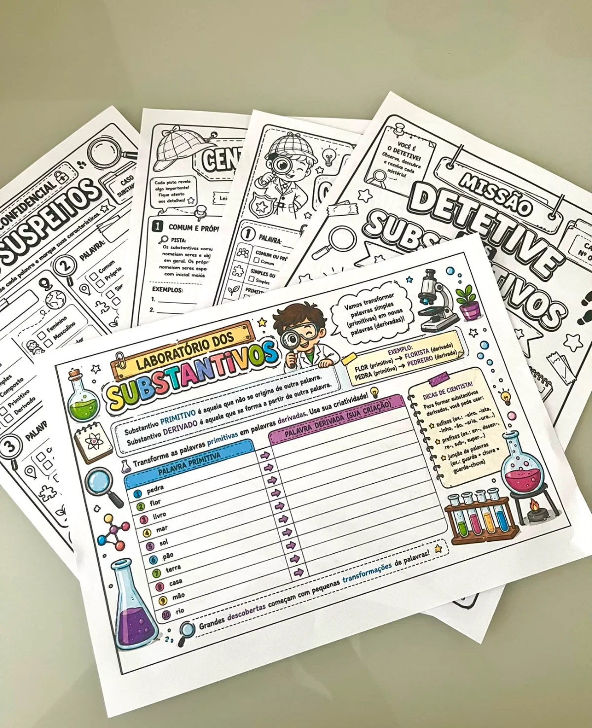 Atividades de Substantivos – Missão Detetive — amostra 4: Atividades de substantivos com desafios de classificação,…