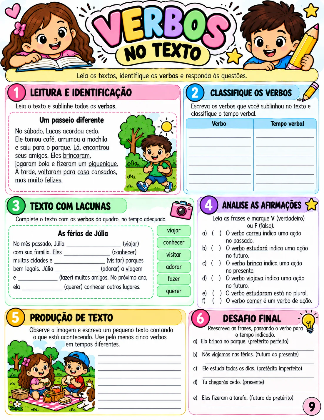 Atividades de Verbos – 4º e 5º Ano | Português — amostra 1: ATIVIDADES DE VERBOS – 4º E 5º ANO