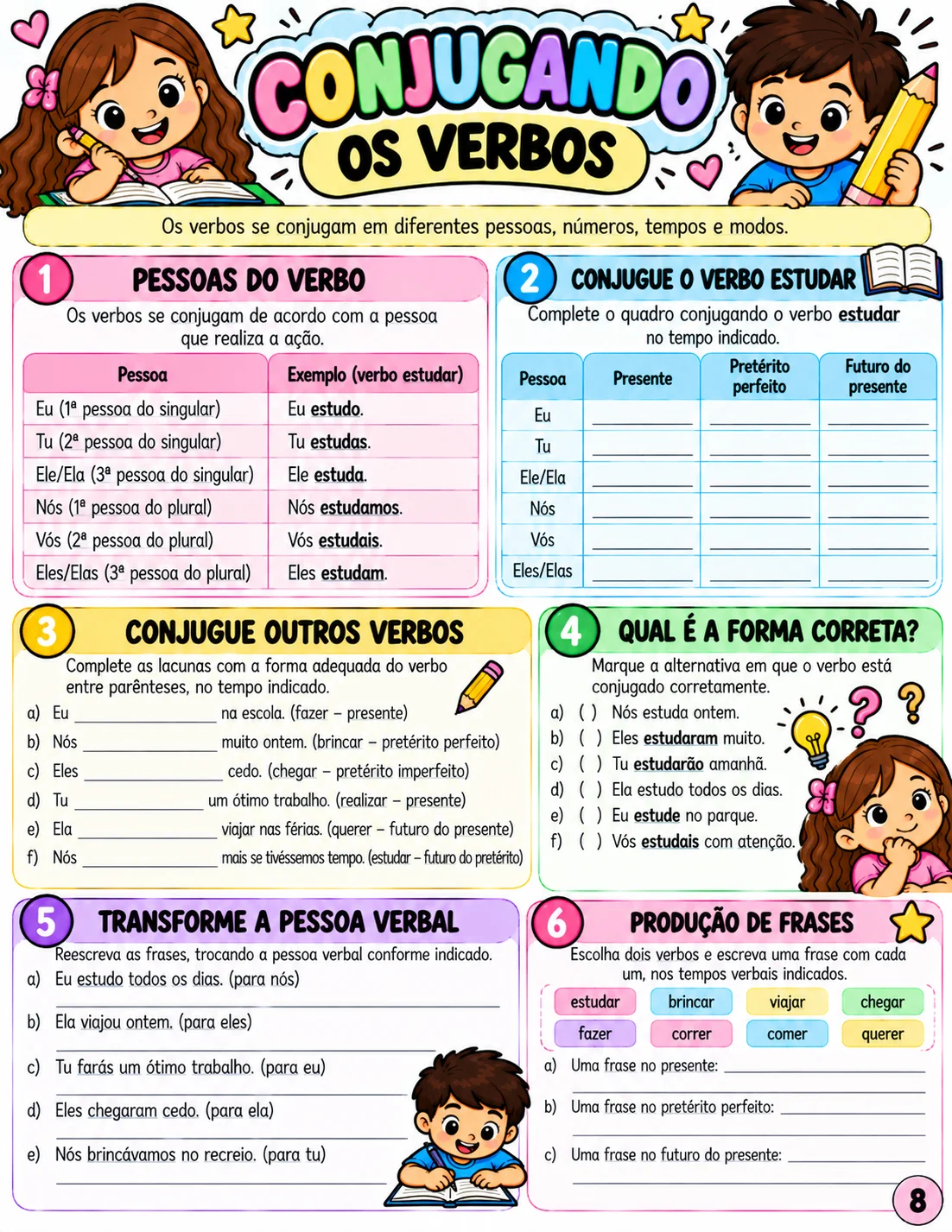 Atividades de Verbos – 4º e 5º Ano | Português — amostra 2: 4º e 5º ano do Ensino Fundamental