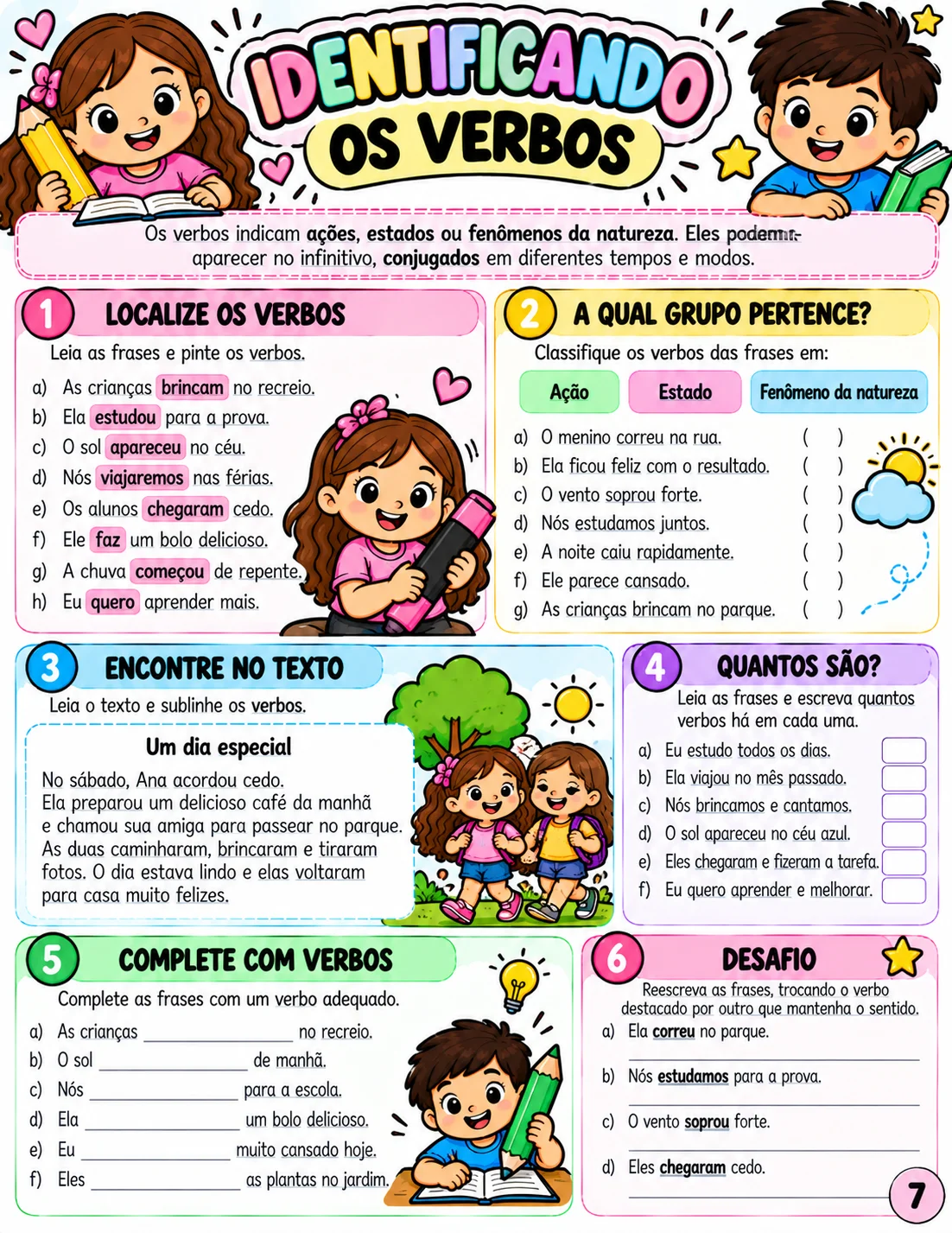Atividades de Verbos – 4º e 5º Ano | Português — amostra 3: Arquivo em PDF para impressão.