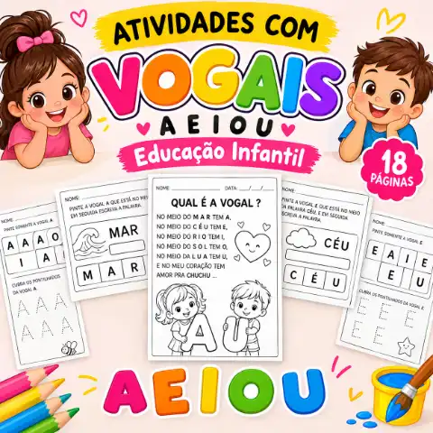 Atividades de vogais para imprimir – leitura, pintura e escrita — capa do material