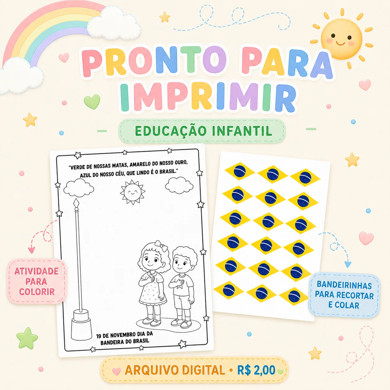 Atividades Dia da Bandeira para Educação Infantil – PDF — amostra 2: Deixe o dia 19 de novembro mais significativo e…