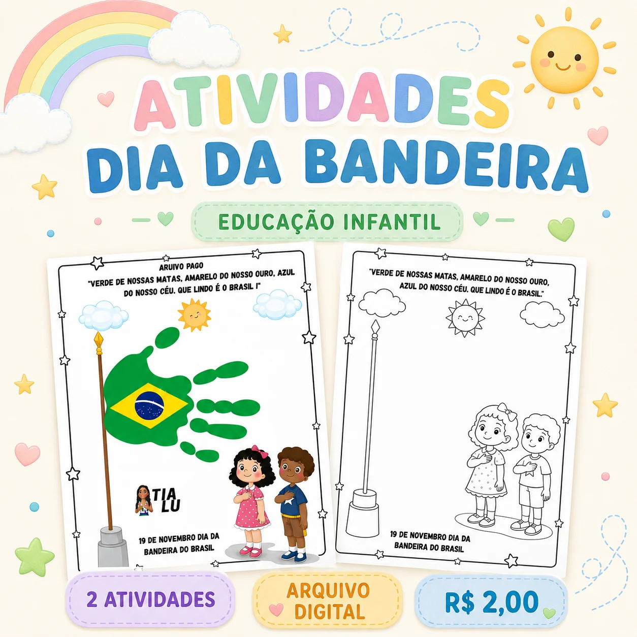 Atividades Dia da Bandeira para Educação Infantil – PDF — capa do material