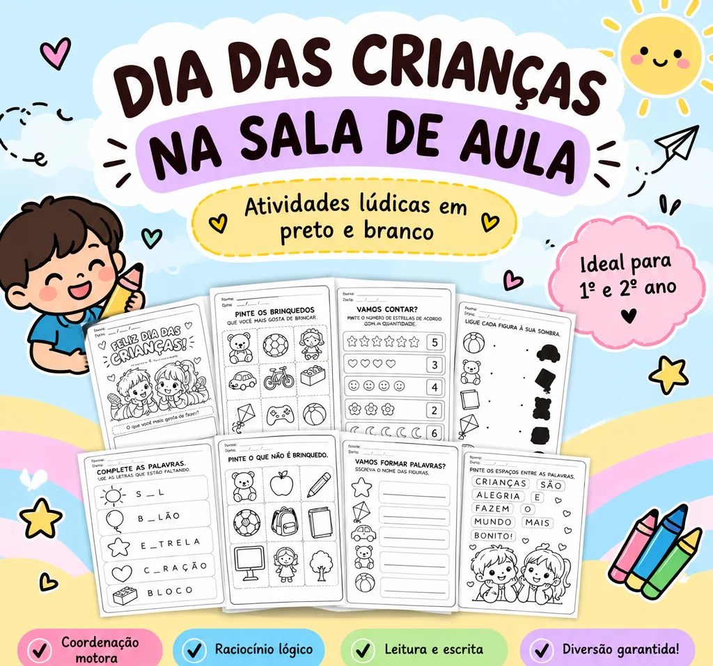 Atividades Dia das Crianças Colorir e Aprender — Jogos pedagógicos para Educação Infantil: 1º e 2º ano Atividades lúdicas…