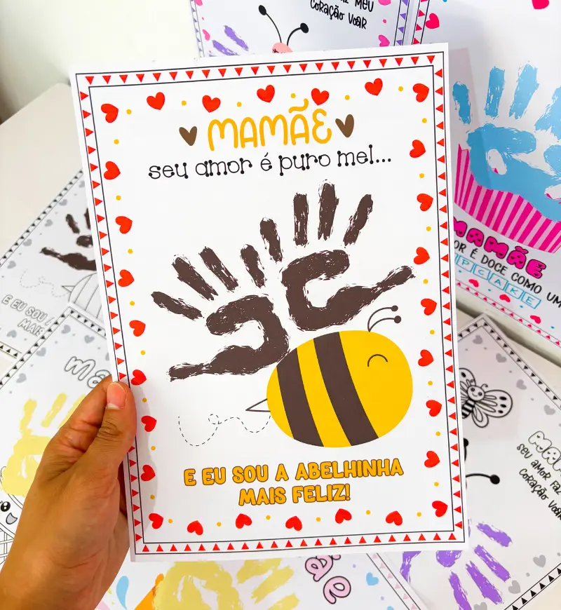 Atividades Dia das Mães com Carimbo de Mão para Imprimir — amostra 5: Explore cores, criatividade e afetividade com 5…