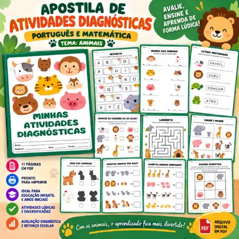 Atividades Diagnósticas - Português e Matemática |Tema Animais — capa do material