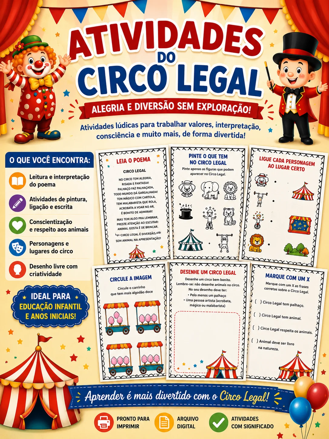 ATIVIDADES DO CIRCO LEGAL – APRENDER, BRINCAR E CONSCIENTIZAR! — capa do material