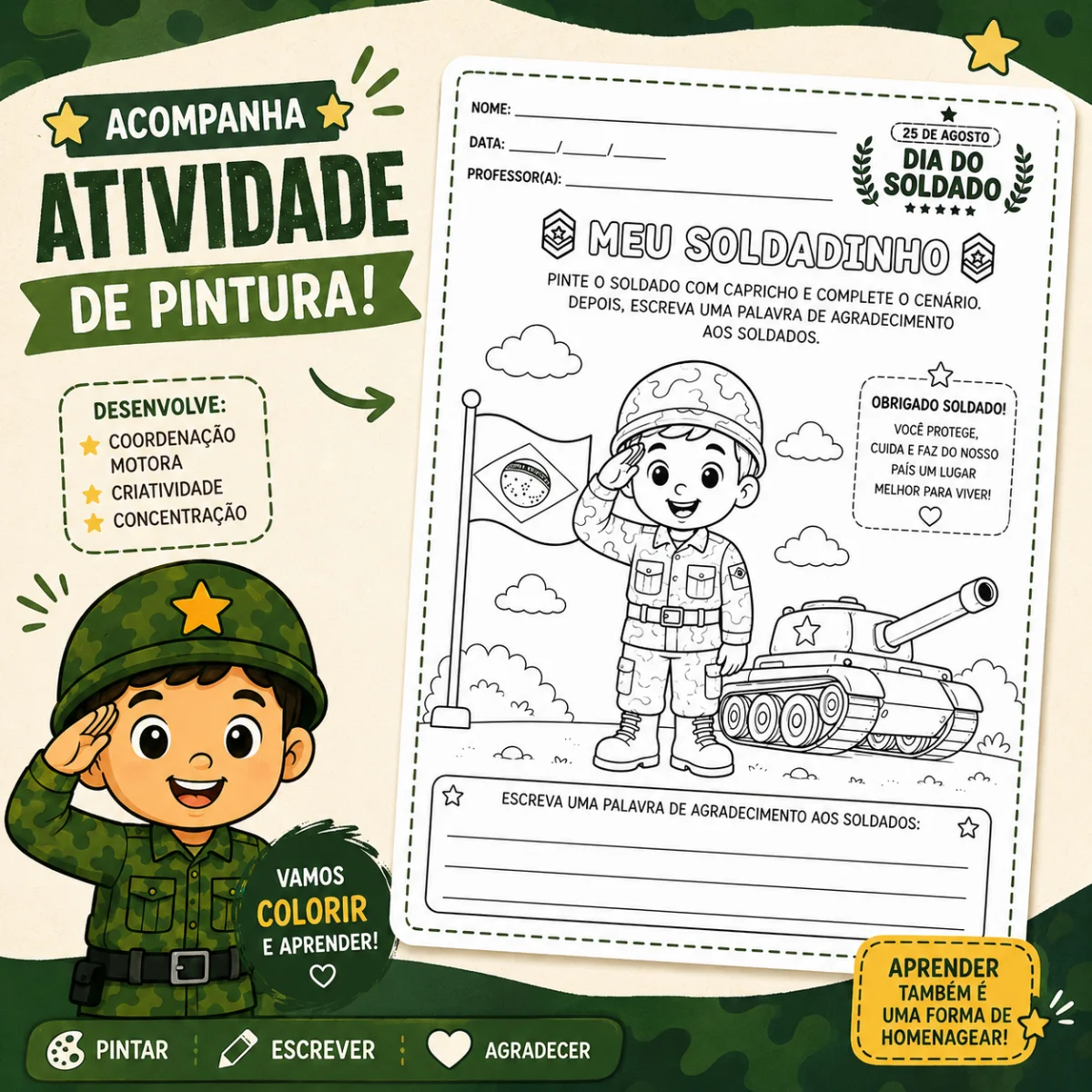 Atividades do dia do Soldado para pré-escola e alfabetização — amostra 2: Este material especial para o Dia do Soldado foi…