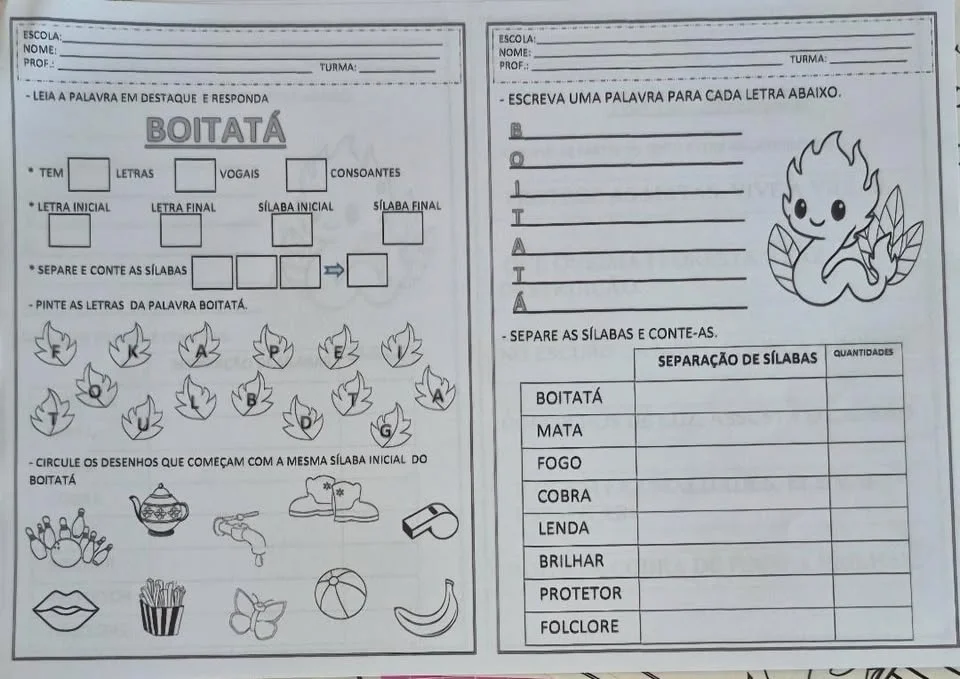 🐍🔥 ATIVIDADES DO FOLCLORE – BOITATÁ 🔥🐍 em PDF pronto para imprimir — amostra 1: Transforme o estudo do Folclore…