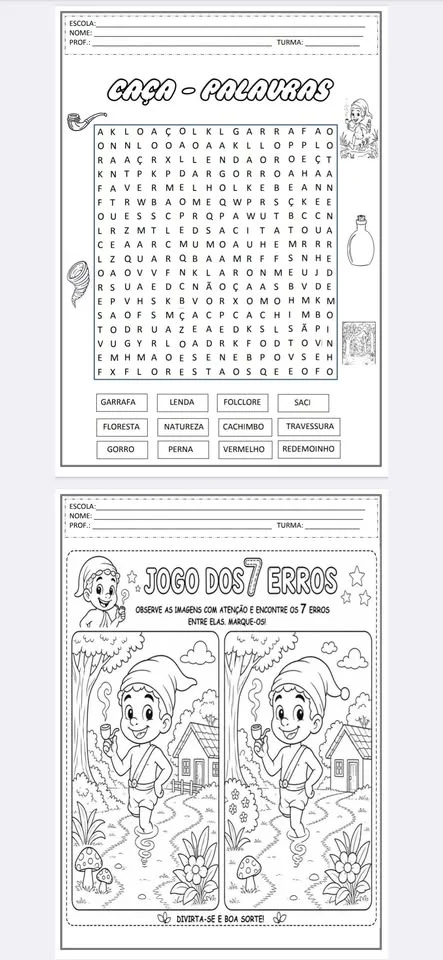 🚨🌿ATIVIDADES DO FOLCLORE – SACI-PERERÊ 🚨🧢🌿em PDF pronto para imprimir — amostra 4: Quer trabalhar o Folclore…