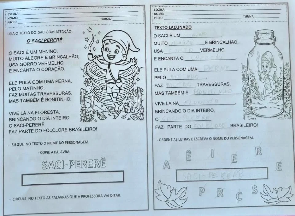 🚨🌿ATIVIDADES DO FOLCLORE – SACI-PERERÊ 🚨🧢🌿em PDF pronto para imprimir — amostra 7: Quer trabalhar o Folclore…