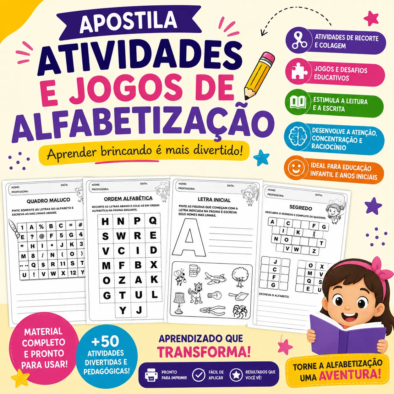 ATIVIDADES E JOGOS DE ALFABETIZAÇÃO - ENSINO FUNDAMENTAL — Alfabetização para Todas as séries: A Apostila Atividades e…