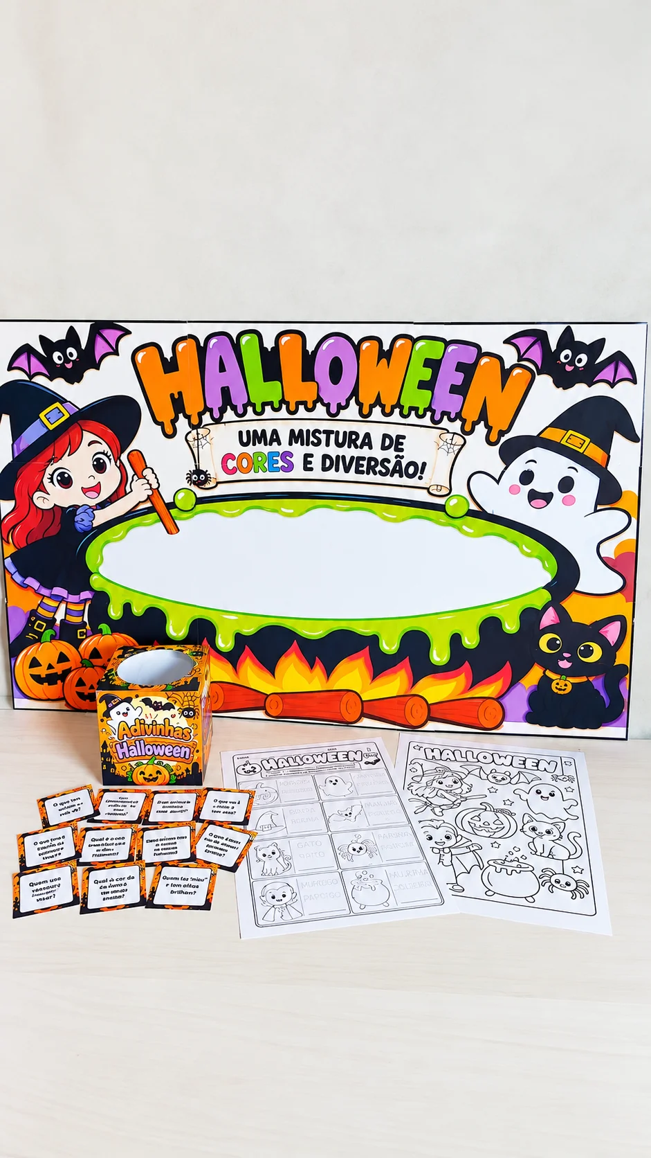 Atividades e Painel de Halloween Infantil PDF — amostra 4: Mini Kit Halloween com painel interativo em 9 folhas, caixinha…