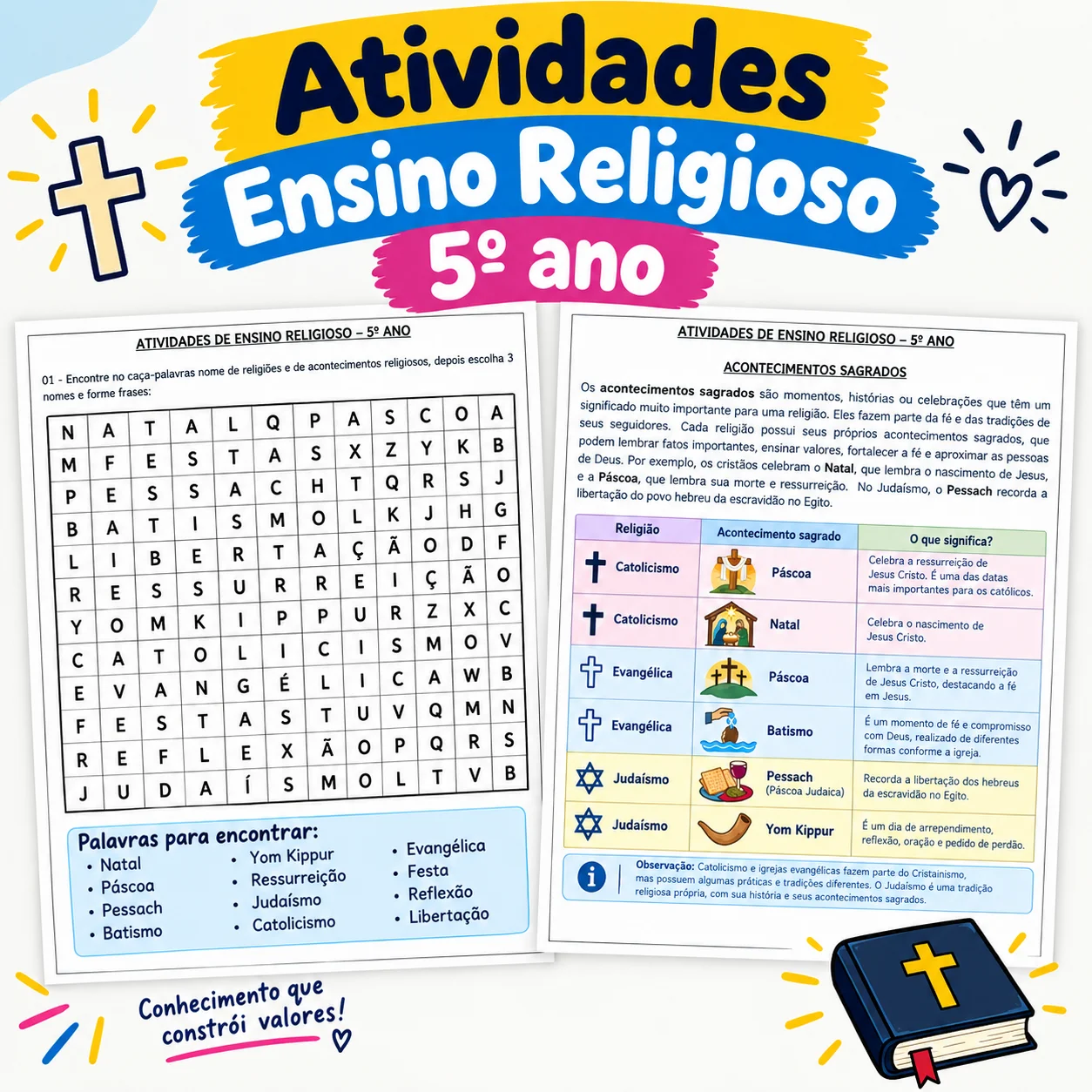 ATIVIDADES ENSINO RELIGIOSO 5º ANO (BNCC) — amostra 2: Apostila com atividades diversas de Ensino Religioso para o 5º ano…