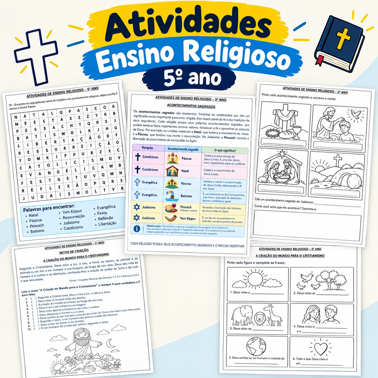 ATIVIDADES ENSINO RELIGIOSO 5º ANO (BNCC) — capa do material