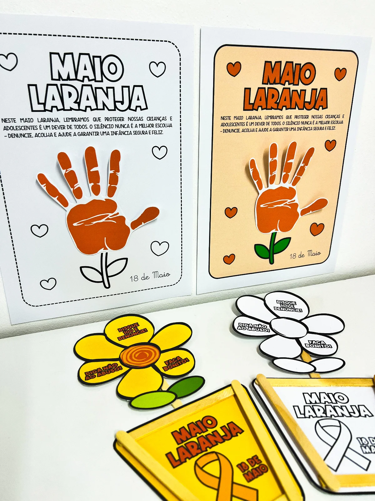 Atividades Interativas Maio Laranja – Flor com Mãozinha e Vasinho (Educação Infantil) — amostra 2: Composto por duas…