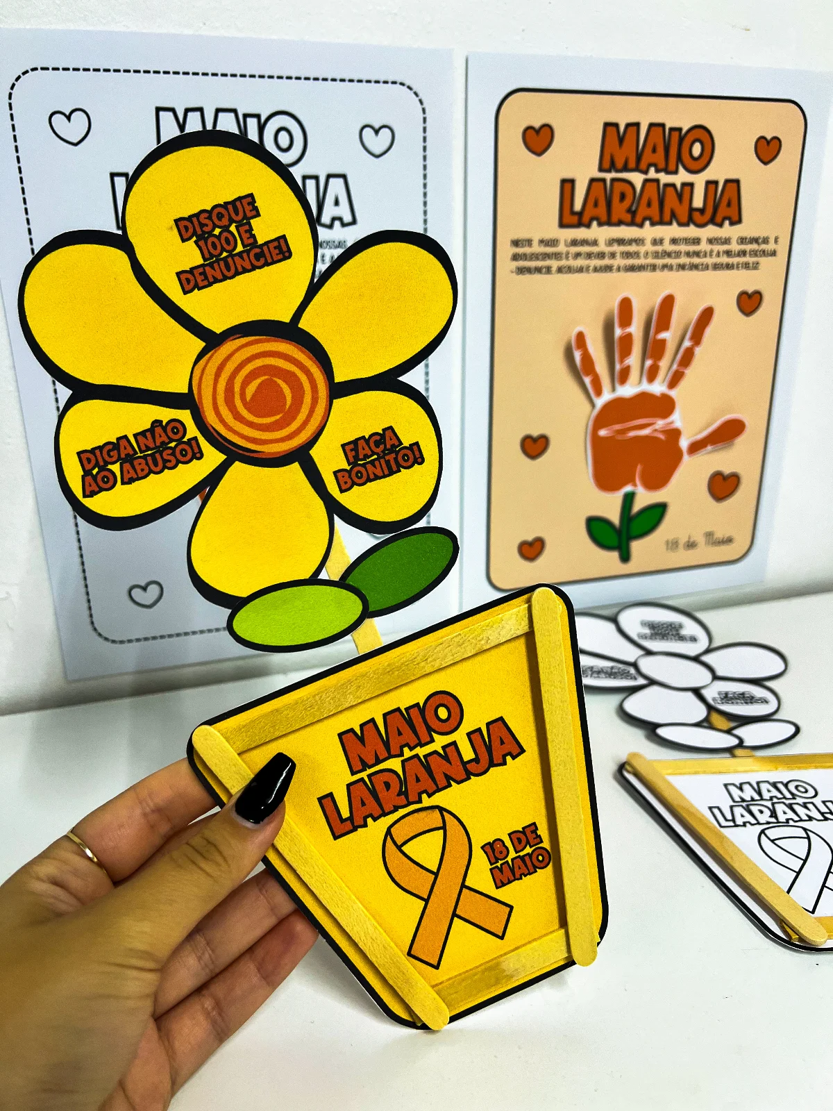 Atividades Interativas Maio Laranja – Flor com Mãozinha e Vasinho (Educação Infantil) — Datas comemorativas para Educação…