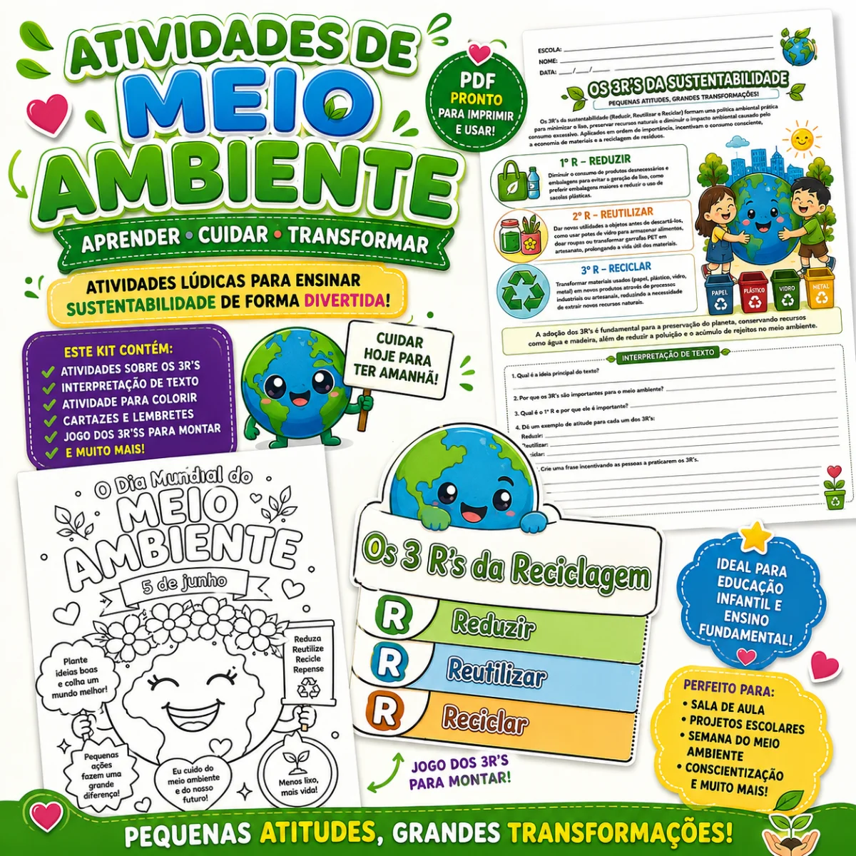 ATIVIDADES LÚDICAS MEIO AMBIENTE - CIÊNCIAS — Alfabetização para Educação Infantil: 🌎 ENSINE SUSTENTABILIDADE DE FORMA…