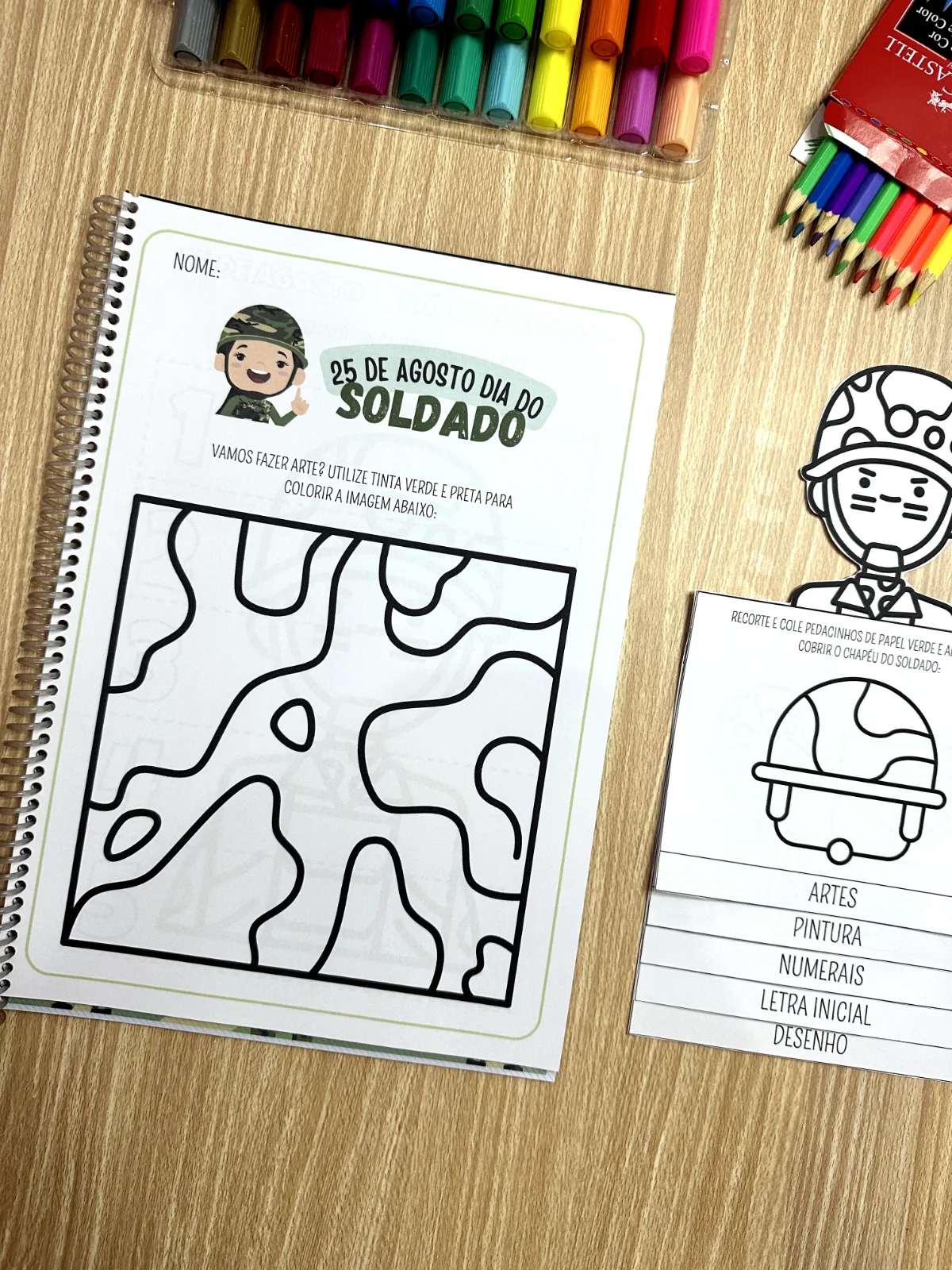 Atividades Lúdicas para Educação Infantil 25 de Agosto — amostra 3: A apostila de atividades Dia do Soldado inclui 14…