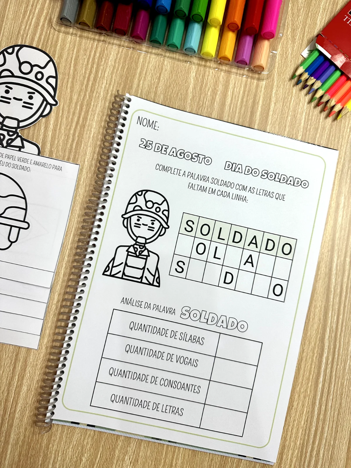 Atividades Lúdicas para Educação Infantil 25 de Agosto — amostra 5: A apostila de atividades Dia do Soldado inclui 14…