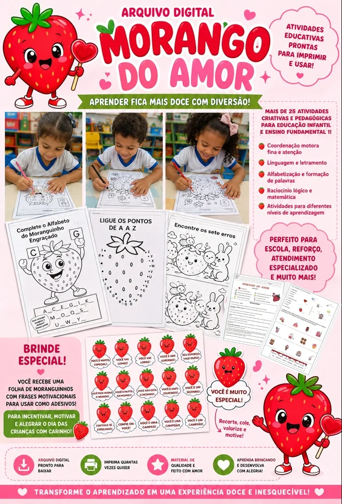 🍓 Atividades Morango do Amor🍓Do Infantil ao Fundament 1 em PDF — Alfabetização para Educação Infantil: Nosso novo arquivo…