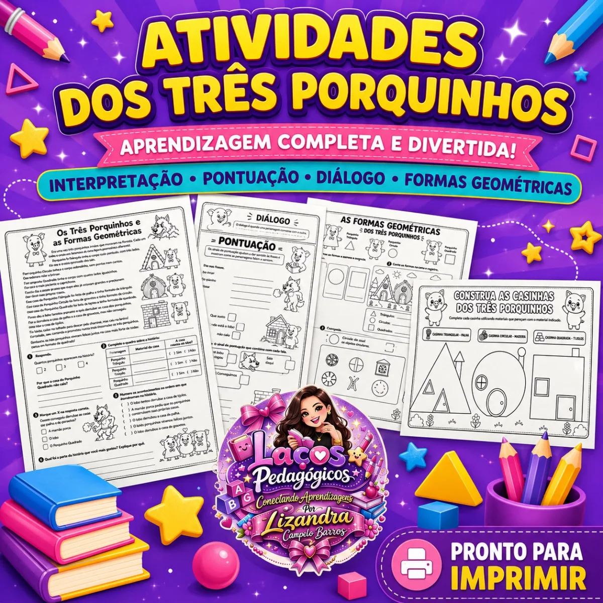 ATIVIDADES "OS 3 PORQUINHOS E AS FORMAS GEOMÉTRICAS" — capa do material