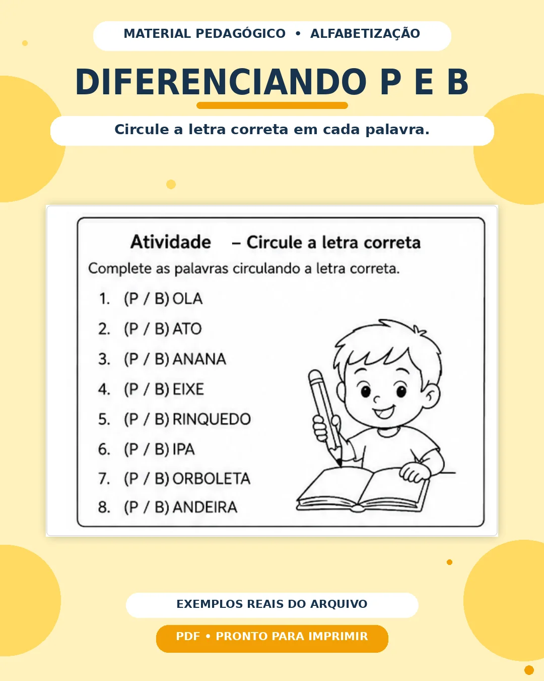 Atividades P e B – Diferenciando Letras na Alfabetização — capa do material