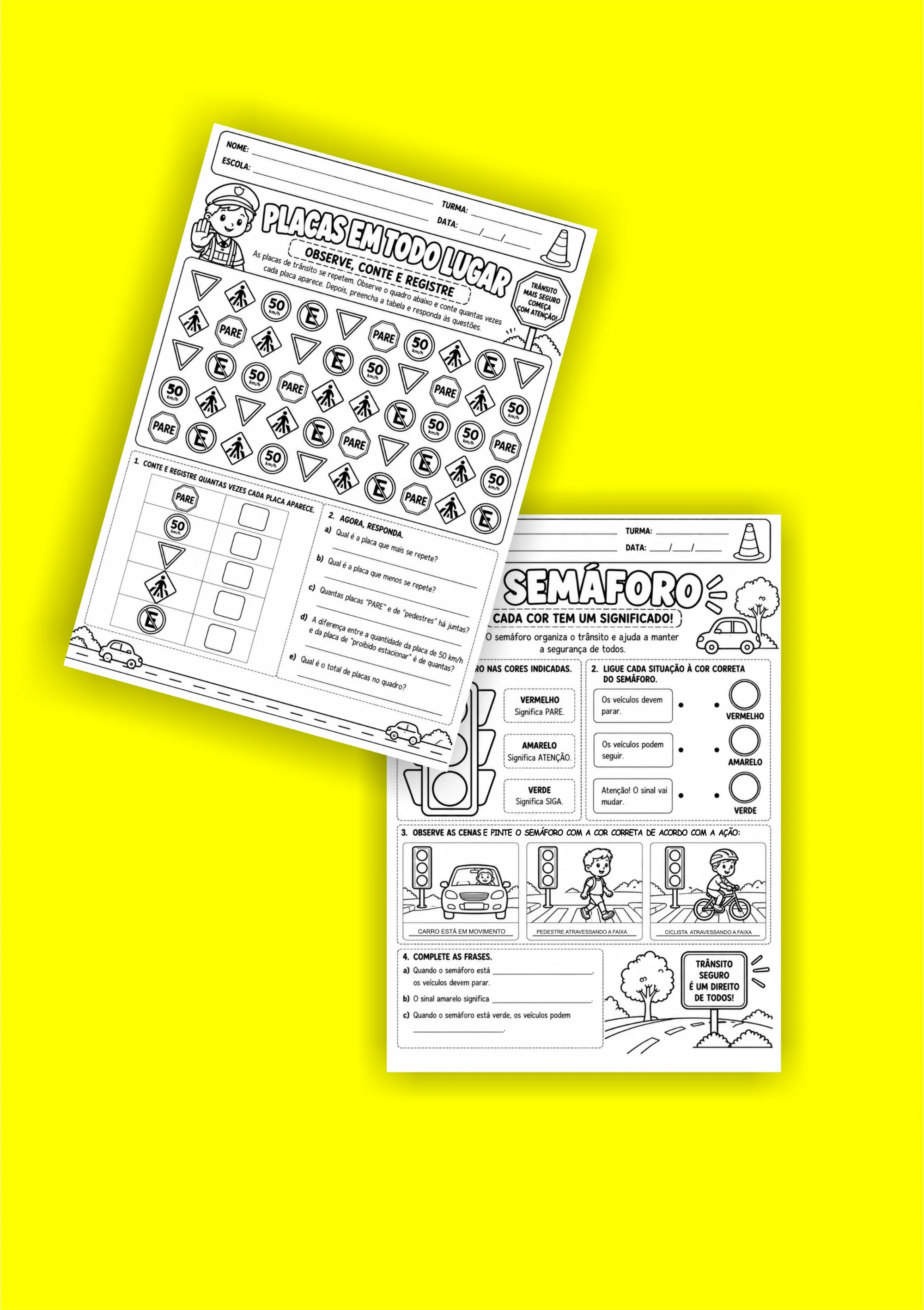 Atividades para o Dia do Trânsito: Jogos, Pintura e Aprendizagem — amostra 2: Um conjunto lúdico de 6 folhas de atividades…