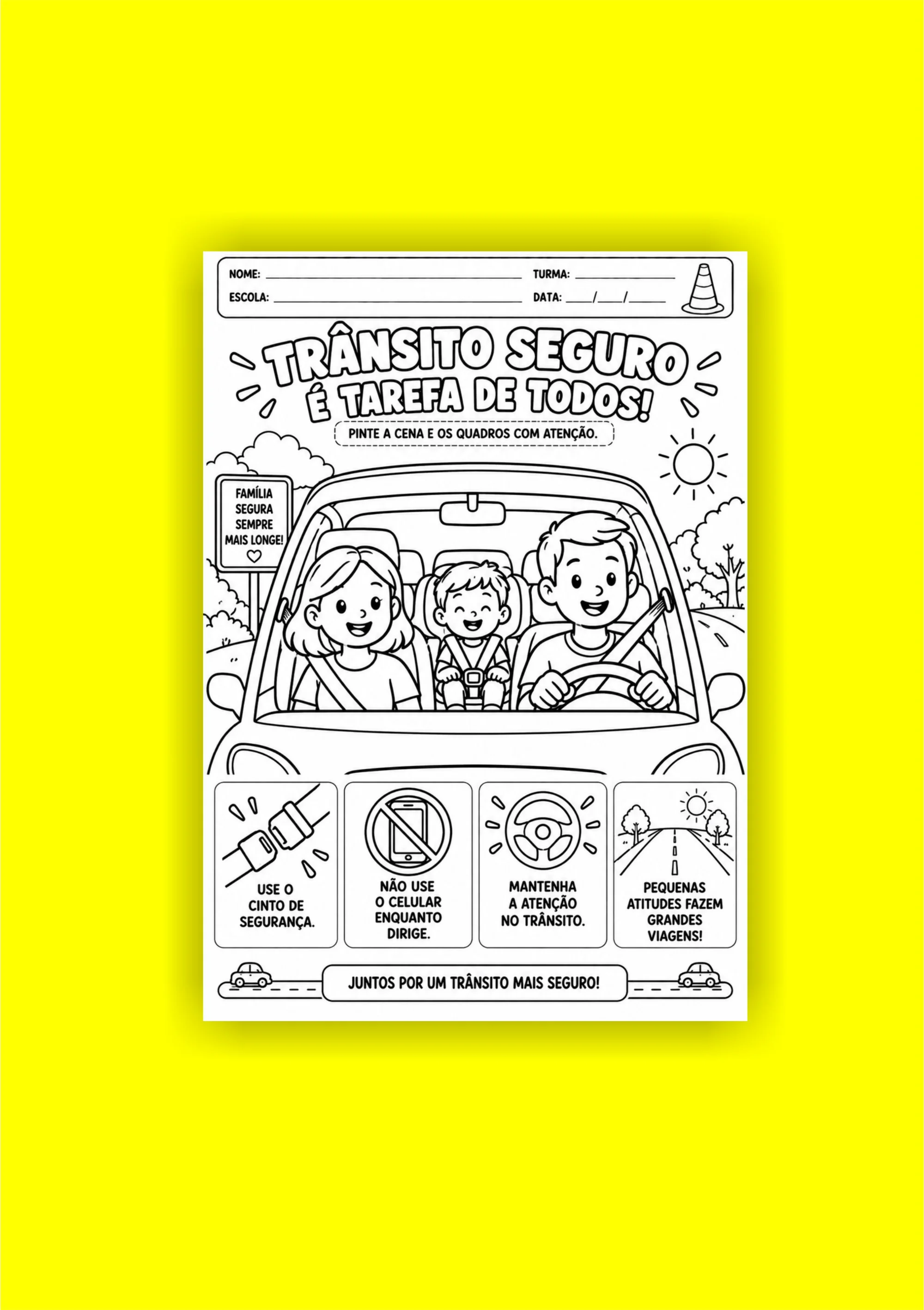Atividades para o Dia do Trânsito: Jogos, Pintura e Aprendizagem — amostra 4: Um conjunto lúdico de 6 folhas de atividades…