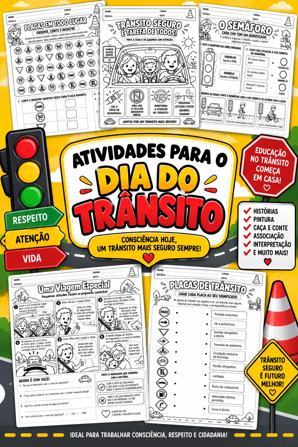 Atividades para o Dia do Trânsito: Jogos, Pintura e Aprendizagem — Alfabetização para Educação Infantil: Um conjunto lúdico…