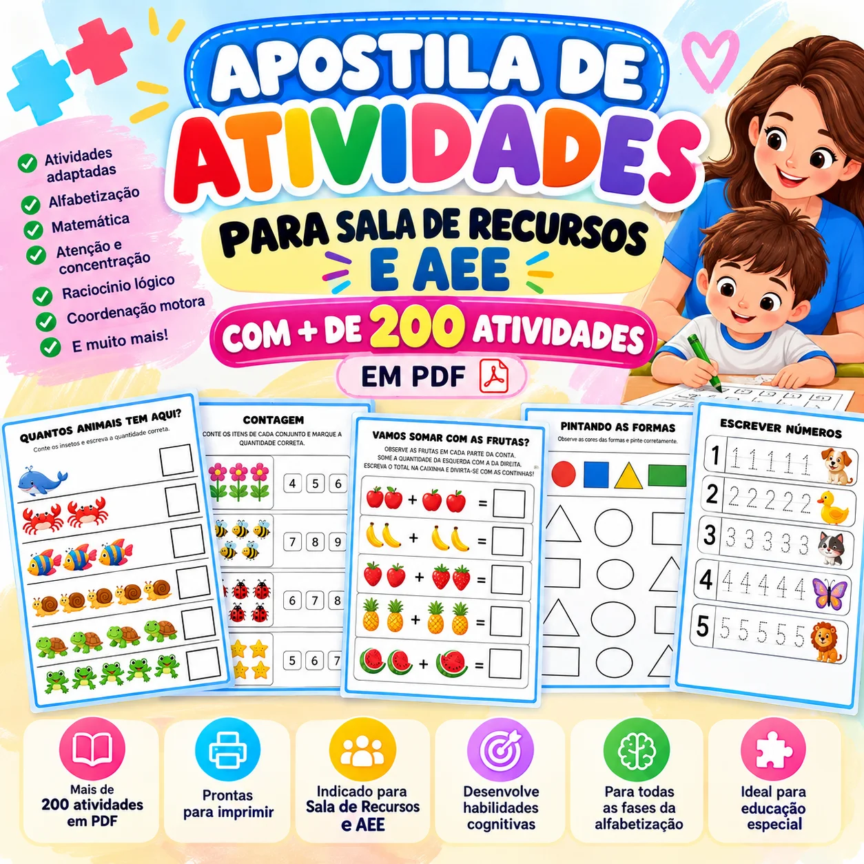 Apostila para Sala de Recursos AEE + 200 Atividades em PDF — amostra 1: Mais de 200 atividades em PDF para Sala de Recursos…