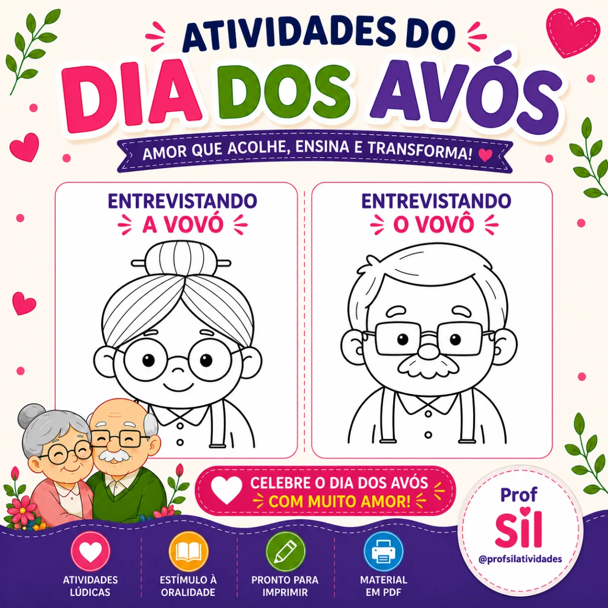 Atividades para trabalhar o Dia dos Avós — amostra 1: 📚 O arquivo contém: ✨ Texto e interpretação; ✨ Entrevista com a vovó…