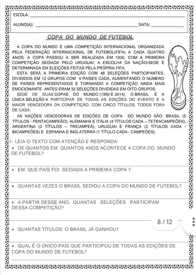 ⚽🏆 Atividades, Passatempo e Brincadeiras Copa do Mundo ⚽🏆 — amostra 7: A emoção dos estádios vai invadir a sala de aula e…