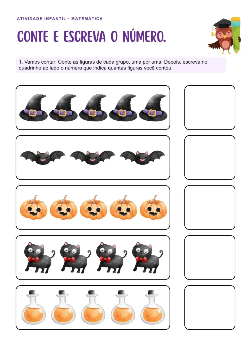 Atividades práticas de halloween - contando os números — amostra 1: Quatro atividades de halloween para fixar os números