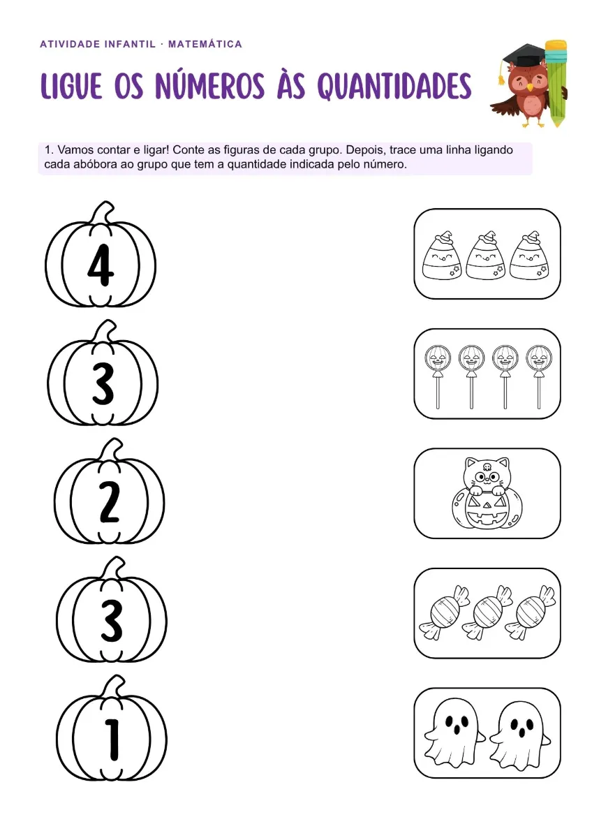 Atividades práticas de halloween - contando os números — amostra 2: Quatro atividades de halloween para fixar os números