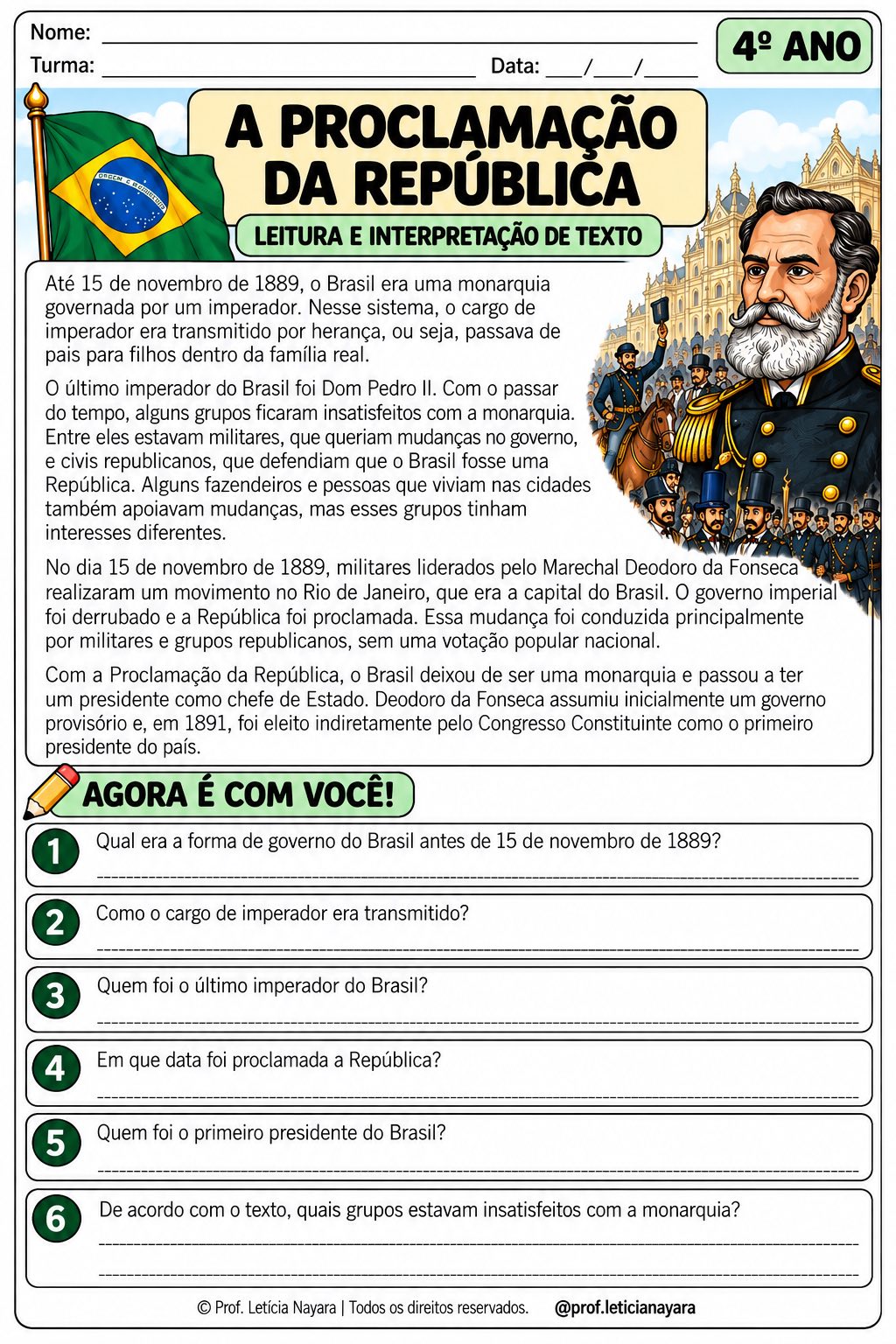 Atividades Proclamação da República - 4º ano — amostra 1: Atividades — Proclamação da República | 4º ano