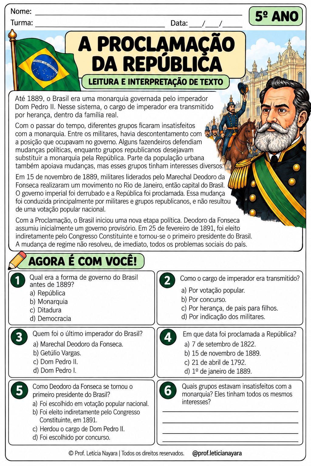 Atividades Proclamação da República - 5º ano — amostra 1: Atividades — Proclamação da República | 5º ano