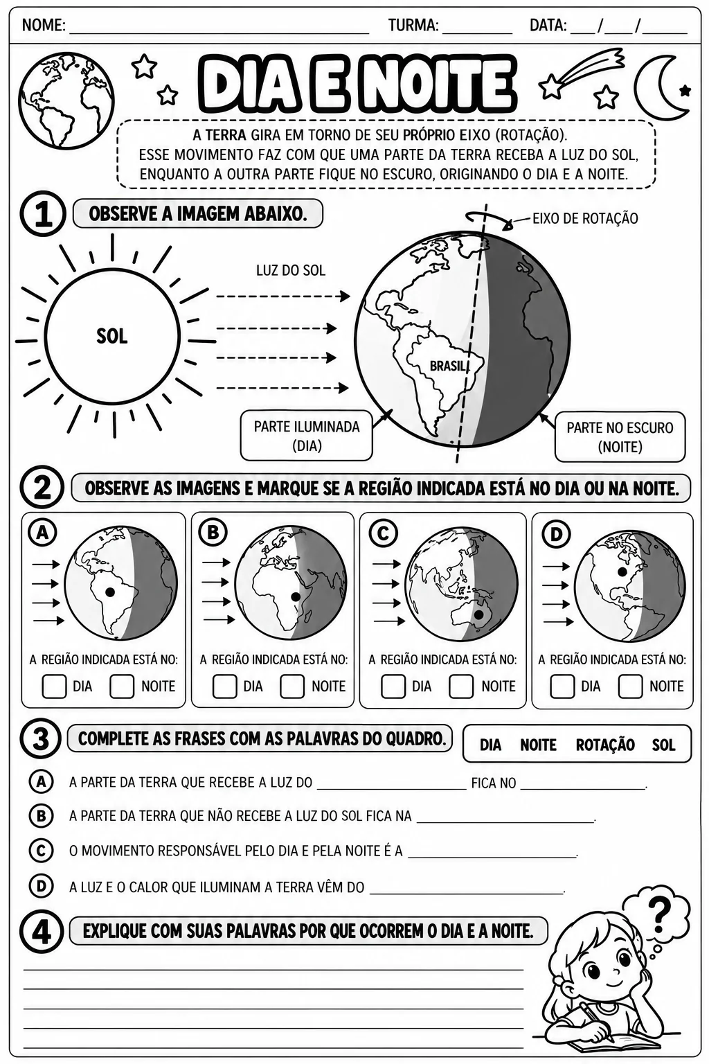 Atividades Rotação da Terra 5º Ano | EF05CI11 — amostra 5: Atividades de Ciências sobre rotação da Terra para o 5º ano,…