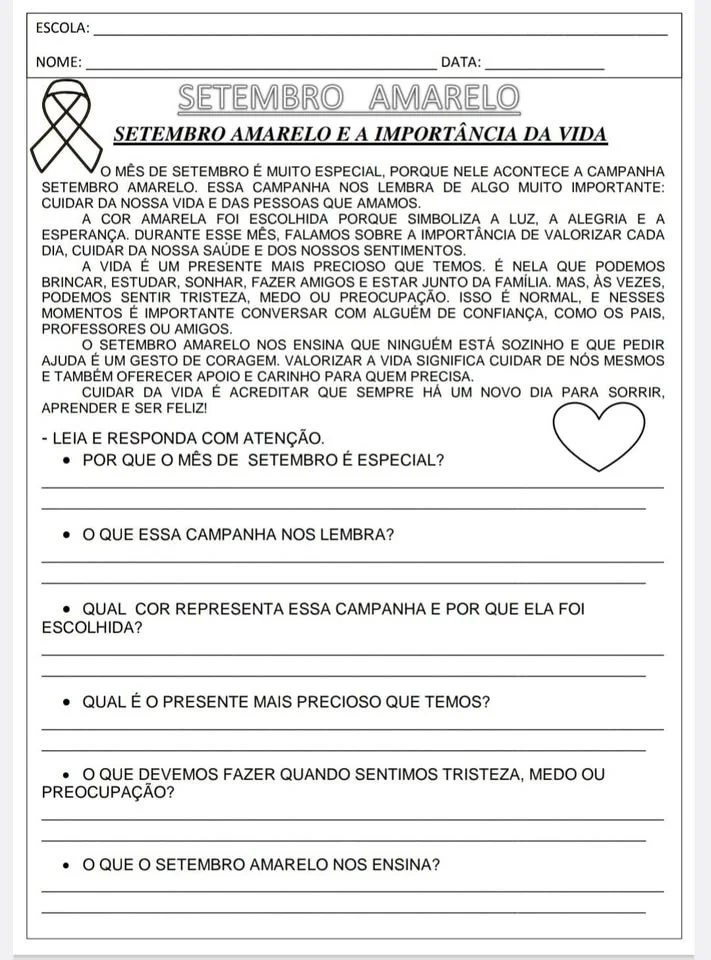 💛 Atividades Setembro Amarelo em PDF prontas para Imprimir 💖 — amostra 2: 🌟 Trabalhar o Setembro Amarelo é um momento…