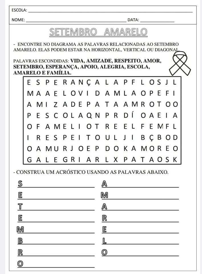 💛 Atividades Setembro Amarelo em PDF prontas para Imprimir 💖 — amostra 6: 🌟 Trabalhar o Setembro Amarelo é um momento…