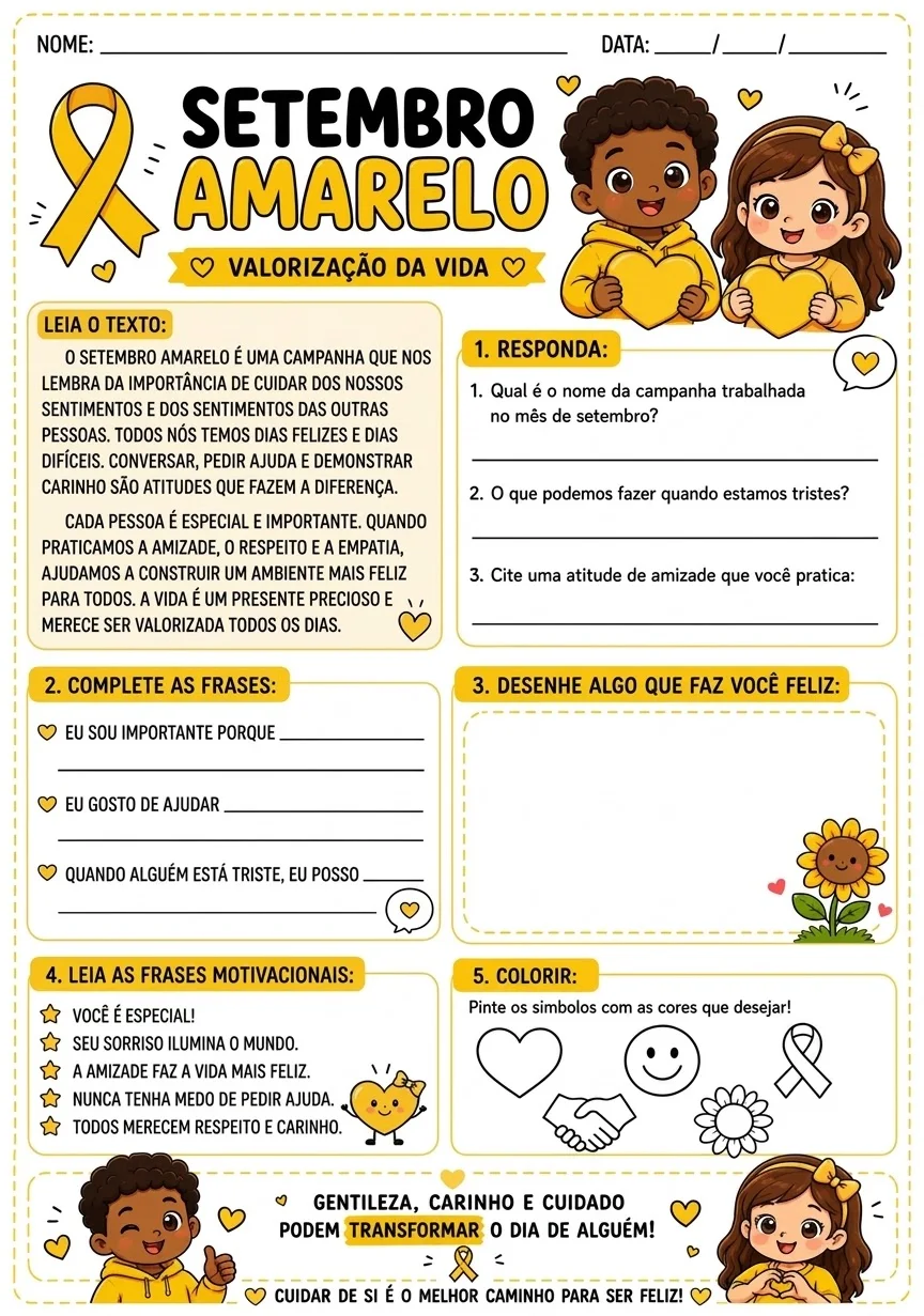 💛 Atividades Setembro Amarelo em PDF prontas para Imprimir 💖 — capa do material