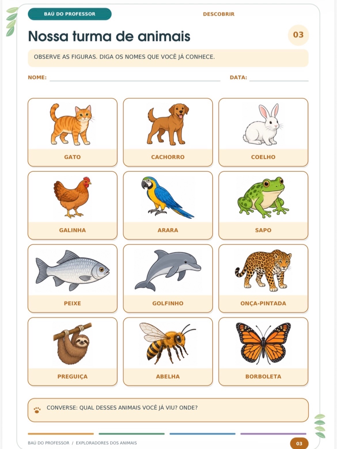Atividades sobre Animais: Ciências e Alfabetização – 23 Páginas + Jogo — amostra 1: Conhecer os animais pode ser uma…